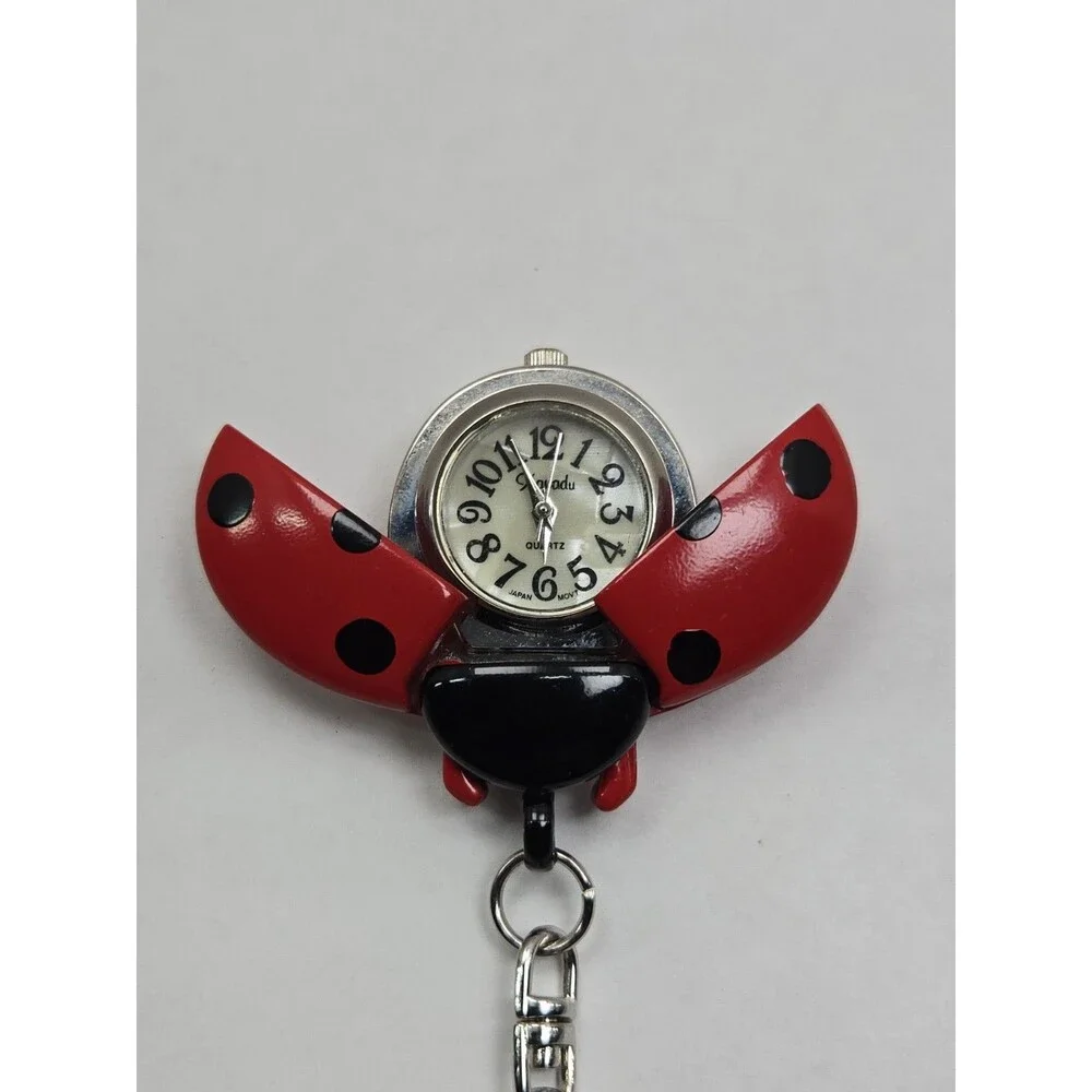 Xanadu Ladybug Keychain Pendant Hidden Dial Watch Wings Red Silver New Battery